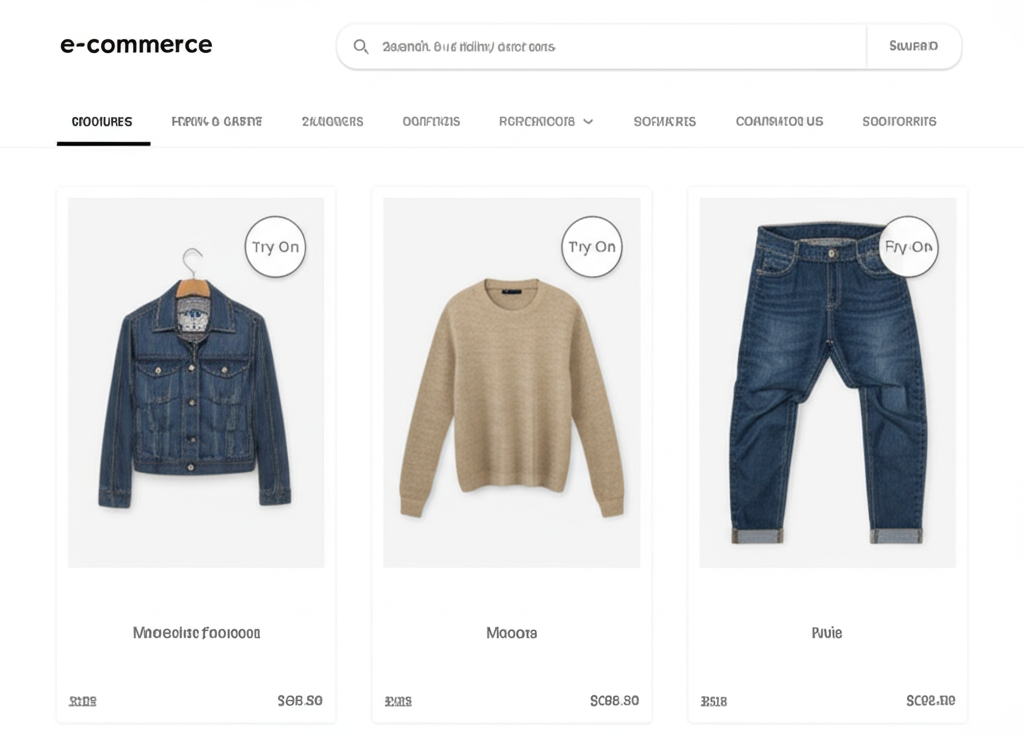 AI Virtual Try-On Button Demo showing augmented reality clothing visualization on e-commerce product page